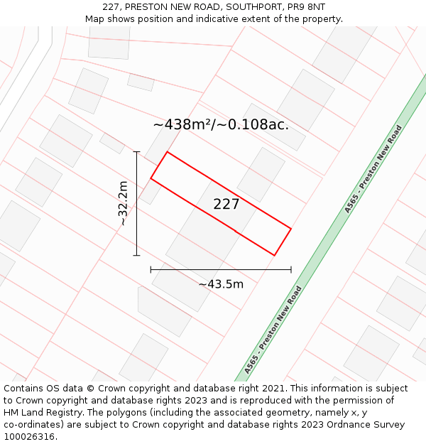 227, PRESTON NEW ROAD, SOUTHPORT, PR9 8NT: Plot and title map