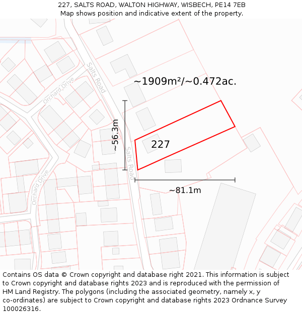 227, SALTS ROAD, WALTON HIGHWAY, WISBECH, PE14 7EB: Plot and title map