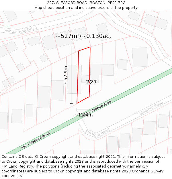 227, SLEAFORD ROAD, BOSTON, PE21 7PG: Plot and title map