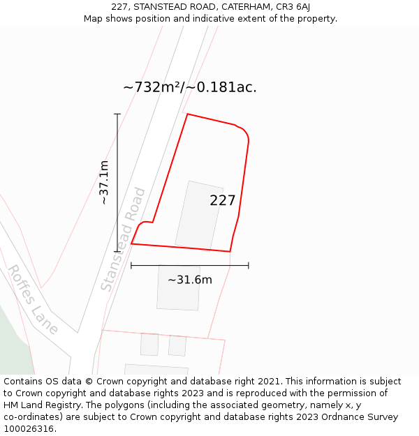 227, STANSTEAD ROAD, CATERHAM, CR3 6AJ: Plot and title map