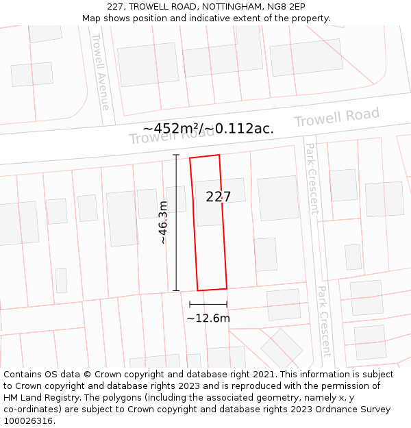 227, TROWELL ROAD, NOTTINGHAM, NG8 2EP: Plot and title map