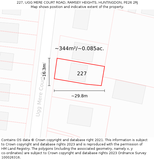 227, UGG MERE COURT ROAD, RAMSEY HEIGHTS, HUNTINGDON, PE26 2RJ: Plot and title map