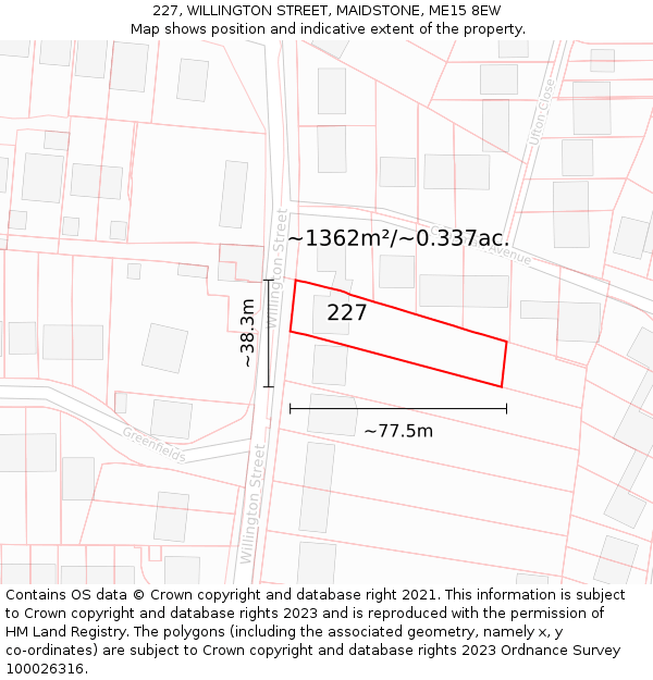 227, WILLINGTON STREET, MAIDSTONE, ME15 8EW: Plot and title map