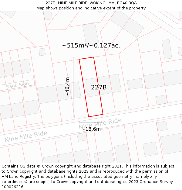 227B, NINE MILE RIDE, WOKINGHAM, RG40 3QA: Plot and title map