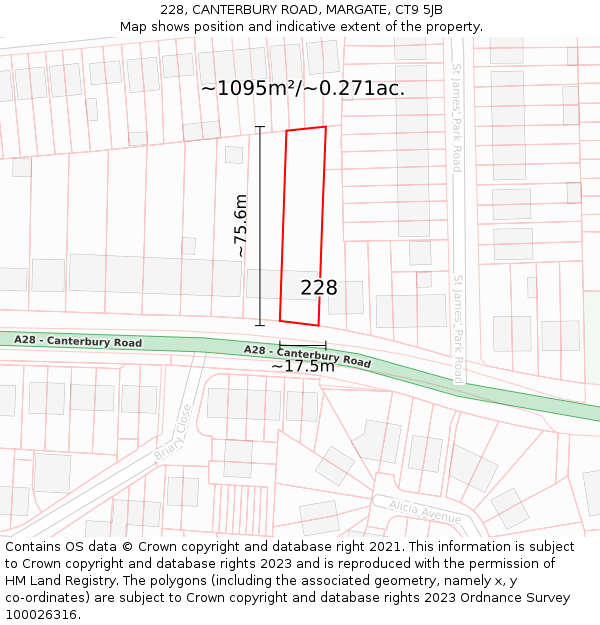 228, CANTERBURY ROAD, MARGATE, CT9 5JB: Plot and title map