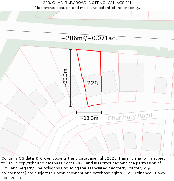 228, CHARLBURY ROAD, NOTTINGHAM, NG8 1NJ: Plot and title map