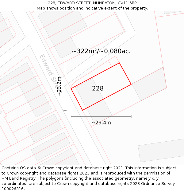 228, EDWARD STREET, NUNEATON, CV11 5RP: Plot and title map