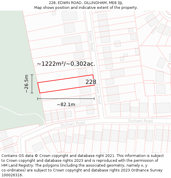 228, EDWIN ROAD, GILLINGHAM, ME8 0JL: Plot and title map