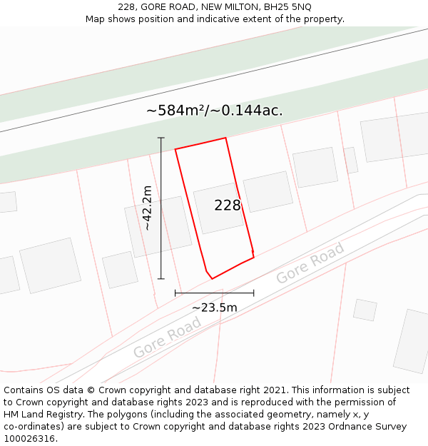 228, GORE ROAD, NEW MILTON, BH25 5NQ: Plot and title map