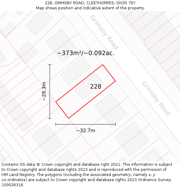 228, GRIMSBY ROAD, CLEETHORPES, DN35 7EY: Plot and title map