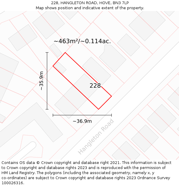 228, HANGLETON ROAD, HOVE, BN3 7LP: Plot and title map
