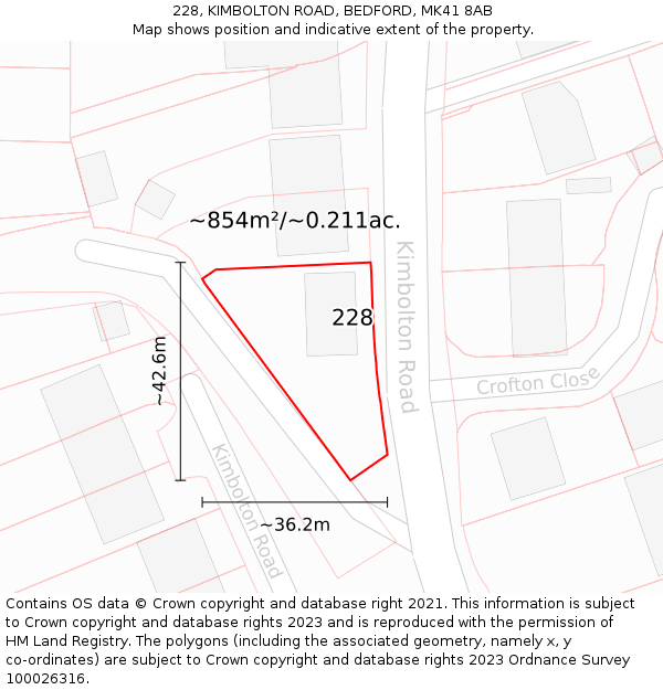 228, KIMBOLTON ROAD, BEDFORD, MK41 8AB: Plot and title map