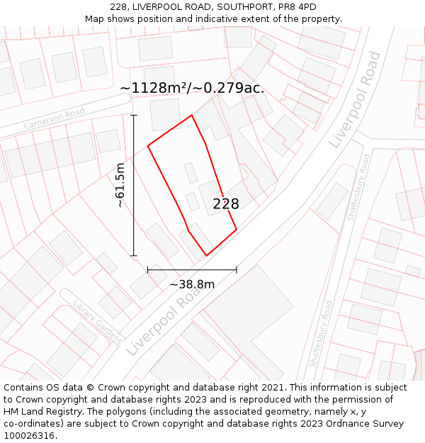 228, LIVERPOOL ROAD, SOUTHPORT, PR8 4PD: Plot and title map