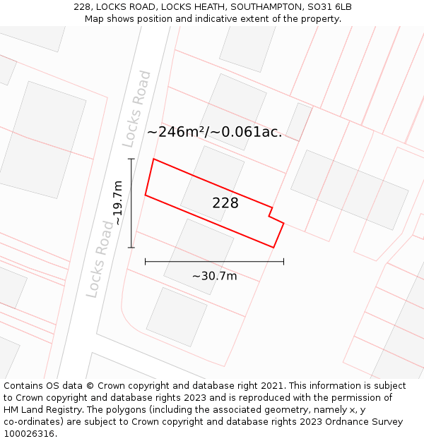 228, LOCKS ROAD, LOCKS HEATH, SOUTHAMPTON, SO31 6LB: Plot and title map