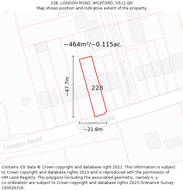 228, LONDON ROAD, WICKFORD, SS12 0JX: Plot and title map