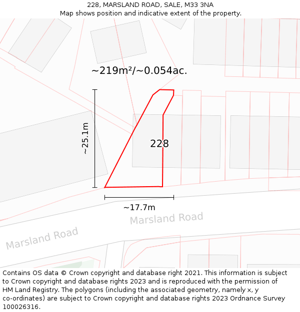 228, MARSLAND ROAD, SALE, M33 3NA: Plot and title map