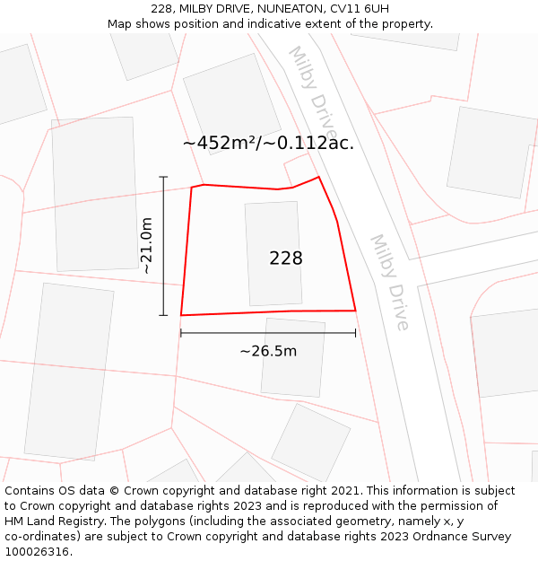 228, MILBY DRIVE, NUNEATON, CV11 6UH: Plot and title map