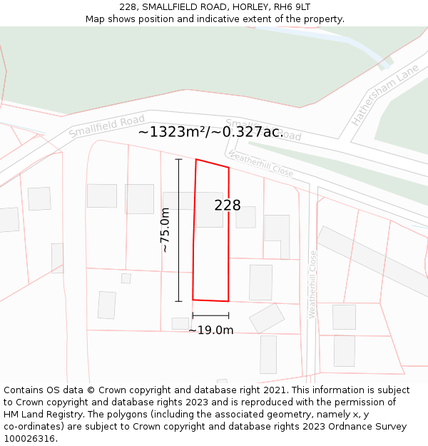 228, SMALLFIELD ROAD, HORLEY, RH6 9LT: Plot and title map