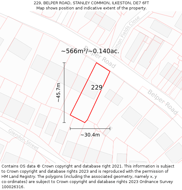 229, BELPER ROAD, STANLEY COMMON, ILKESTON, DE7 6FT: Plot and title map