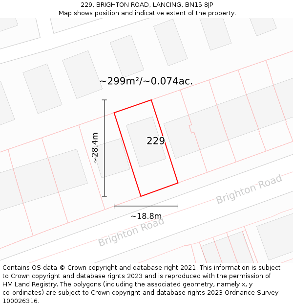 229, BRIGHTON ROAD, LANCING, BN15 8JP: Plot and title map