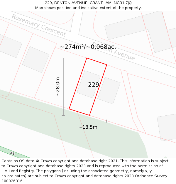 229, DENTON AVENUE, GRANTHAM, NG31 7JQ: Plot and title map