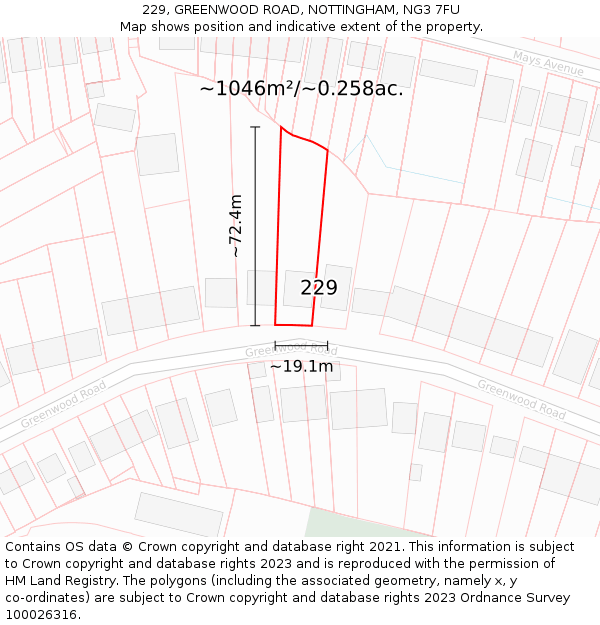 229, GREENWOOD ROAD, NOTTINGHAM, NG3 7FU: Plot and title map