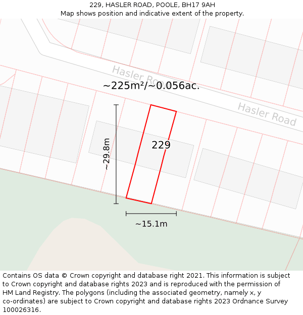 229, HASLER ROAD, POOLE, BH17 9AH: Plot and title map