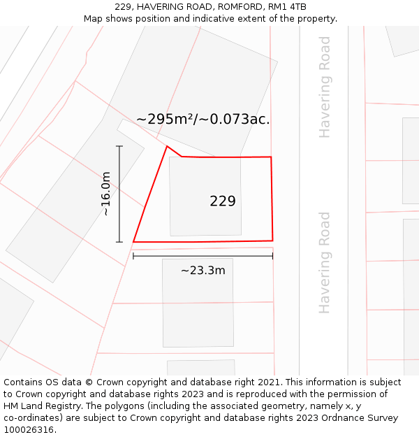 229, HAVERING ROAD, ROMFORD, RM1 4TB: Plot and title map