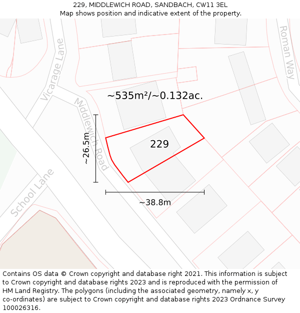 229, MIDDLEWICH ROAD, SANDBACH, CW11 3EL: Plot and title map