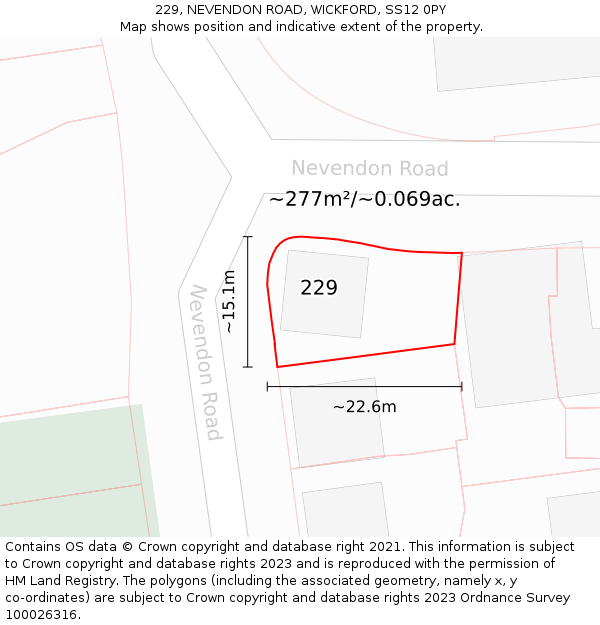 229, NEVENDON ROAD, WICKFORD, SS12 0PY: Plot and title map