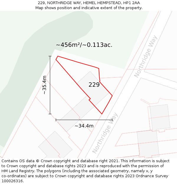 229, NORTHRIDGE WAY, HEMEL HEMPSTEAD, HP1 2AA: Plot and title map