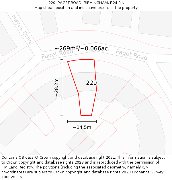 229, PAGET ROAD, BIRMINGHAM, B24 0JN: Plot and title map