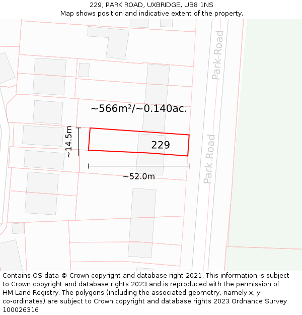 229, PARK ROAD, UXBRIDGE, UB8 1NS: Plot and title map