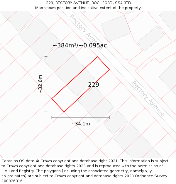 229, RECTORY AVENUE, ROCHFORD, SS4 3TB: Plot and title map