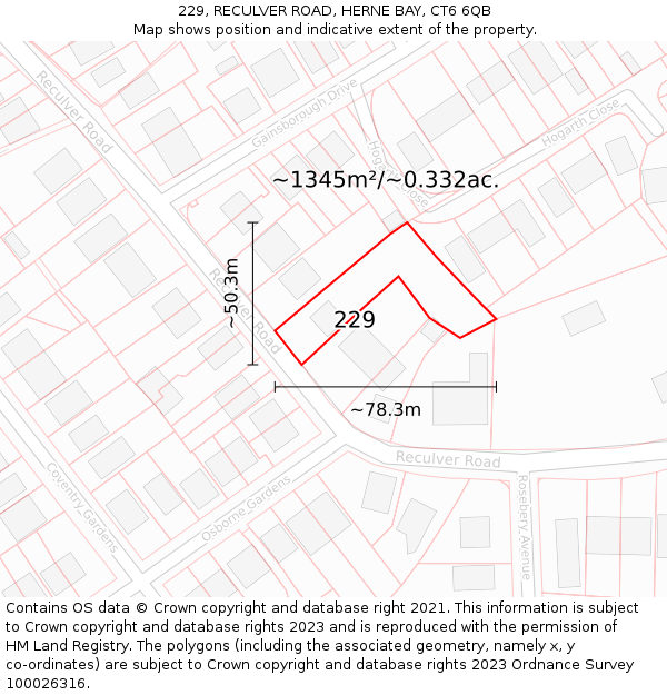 229, RECULVER ROAD, HERNE BAY, CT6 6QB: Plot and title map