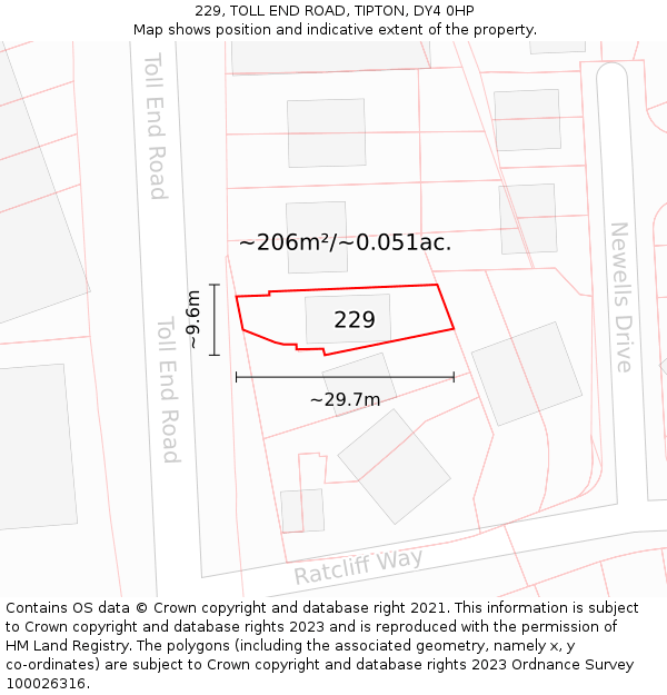 229, TOLL END ROAD, TIPTON, DY4 0HP: Plot and title map