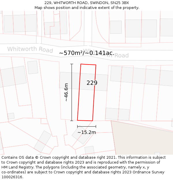 229, WHITWORTH ROAD, SWINDON, SN25 3BX: Plot and title map