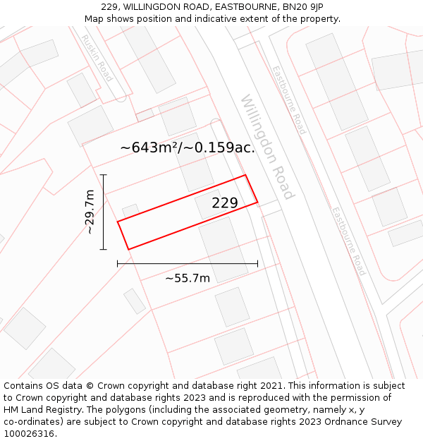 229, WILLINGDON ROAD, EASTBOURNE, BN20 9JP: Plot and title map