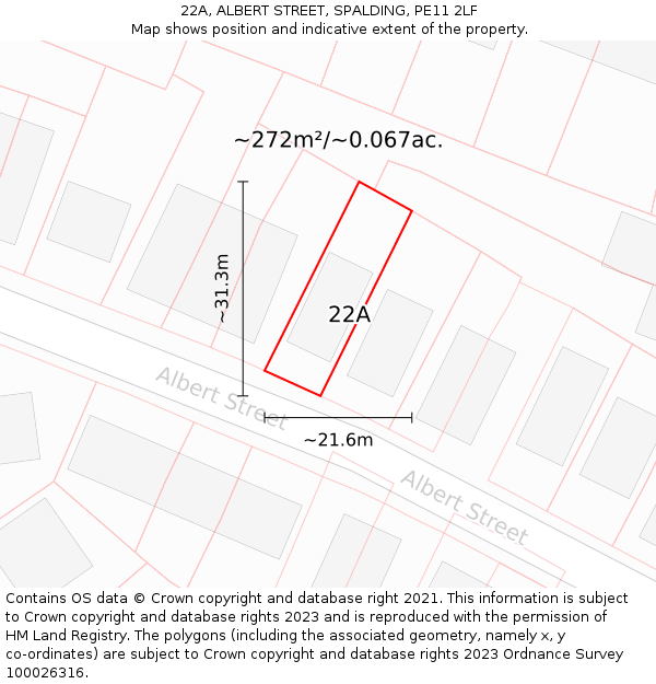 22A, ALBERT STREET, SPALDING, PE11 2LF: Plot and title map