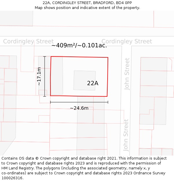 22A, CORDINGLEY STREET, BRADFORD, BD4 0PP: Plot and title map