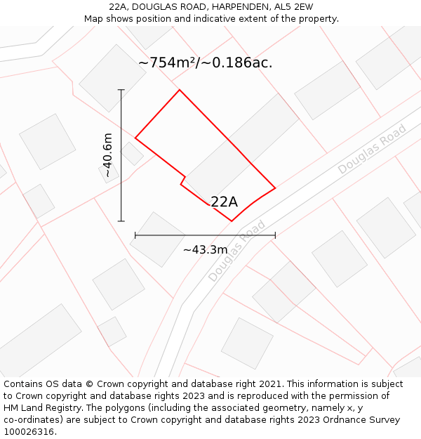 22A, DOUGLAS ROAD, HARPENDEN, AL5 2EW: Plot and title map