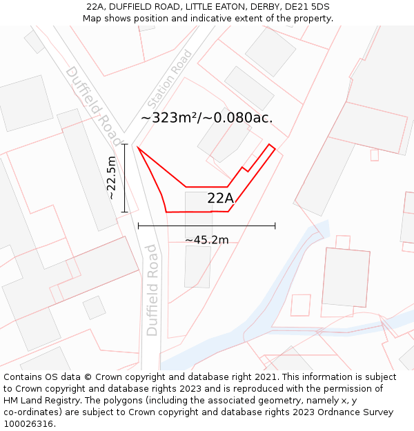 22A, DUFFIELD ROAD, LITTLE EATON, DERBY, DE21 5DS: Plot and title map