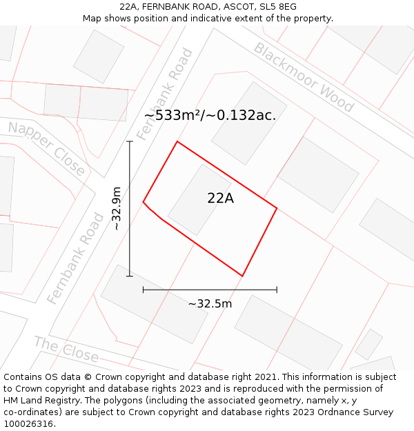 22A, FERNBANK ROAD, ASCOT, SL5 8EG: Plot and title map