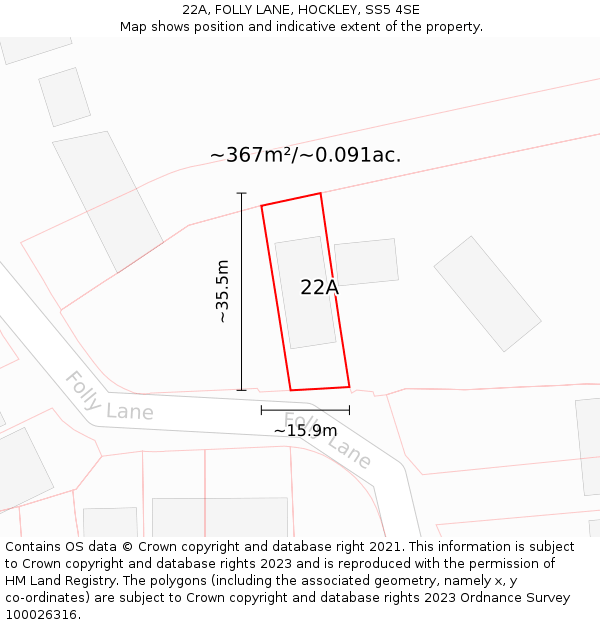 22A, FOLLY LANE, HOCKLEY, SS5 4SE: Plot and title map