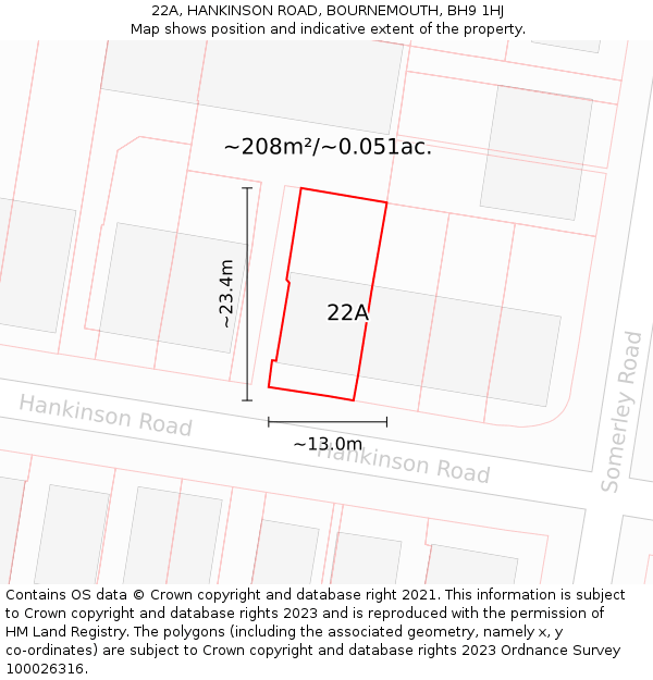 22A, HANKINSON ROAD, BOURNEMOUTH, BH9 1HJ: Plot and title map