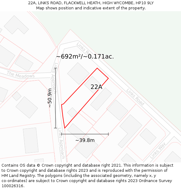 22A, LINKS ROAD, FLACKWELL HEATH, HIGH WYCOMBE, HP10 9LY: Plot and title map