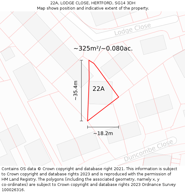 22A, LODGE CLOSE, HERTFORD, SG14 3DH: Plot and title map