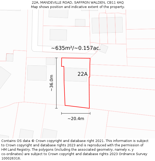 22A, MANDEVILLE ROAD, SAFFRON WALDEN, CB11 4AQ: Plot and title map