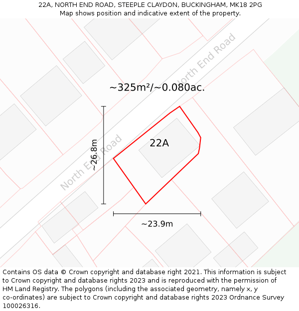 22A, NORTH END ROAD, STEEPLE CLAYDON, BUCKINGHAM, MK18 2PG: Plot and title map
