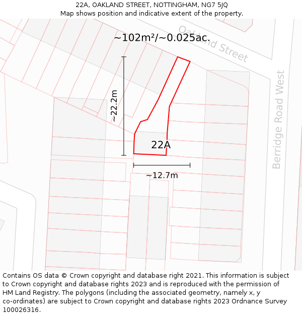 22A, OAKLAND STREET, NOTTINGHAM, NG7 5JQ: Plot and title map